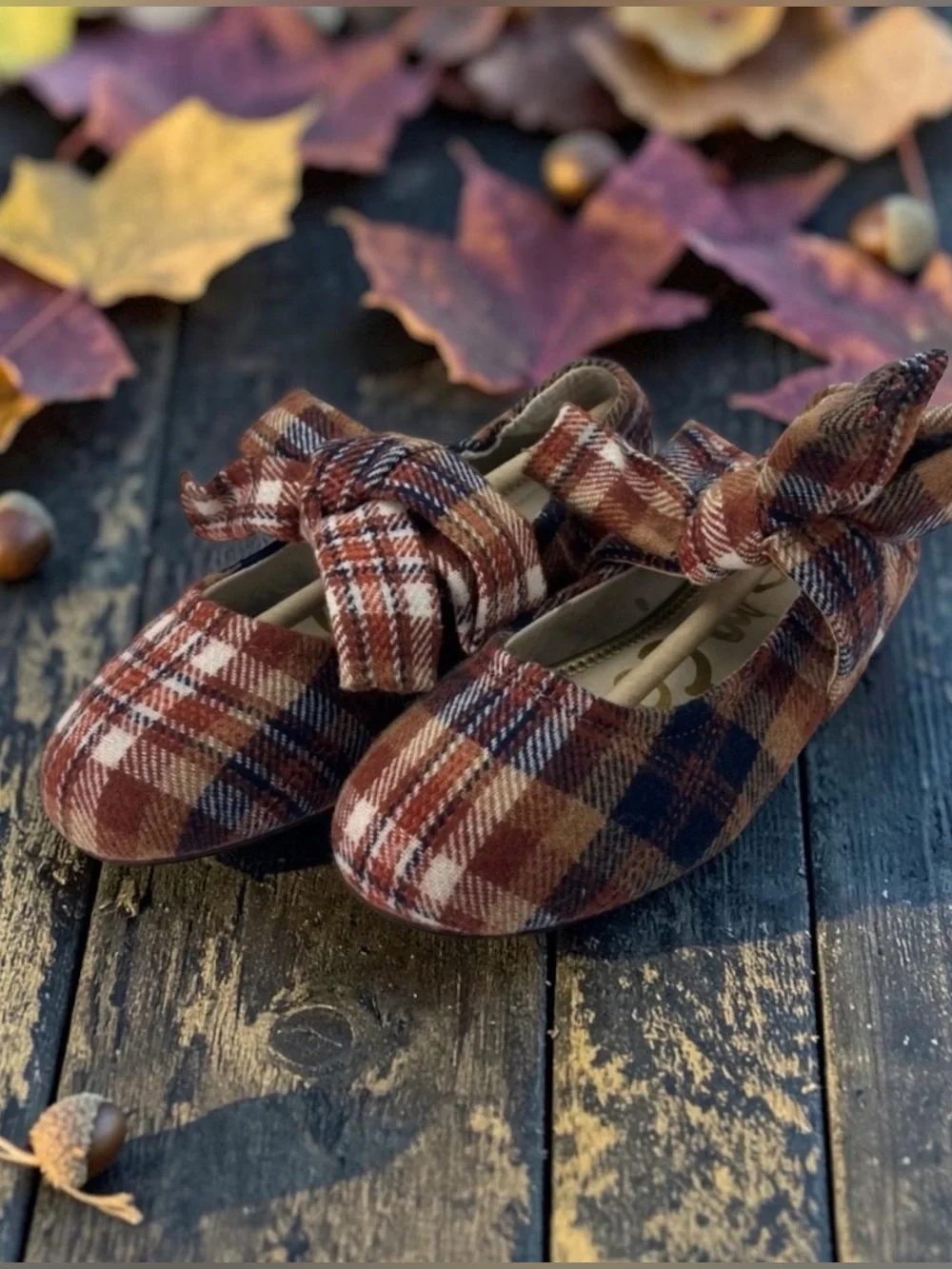 Sam Edelman Kids Felicity Rust Plaid Bow Ballet Flats Girls Navy Cream Size 2Y